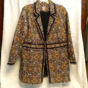 Chico’s size 3 beautiful jacket Gold & blue tapestry with metallic thread